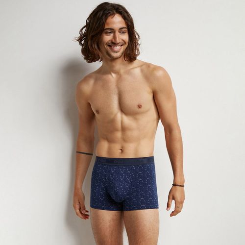 Boxer Homme En Coton Stretch Bleu-Gris À Grosses Fleurs Dim Fancy