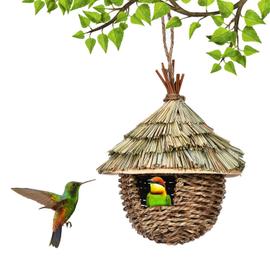 Fdit Cabane D'oiseau Nid d'oiseau suspendu nichoir tissé à la main cabane à  oiseaux pour la décoration de animalerie soin BLANC