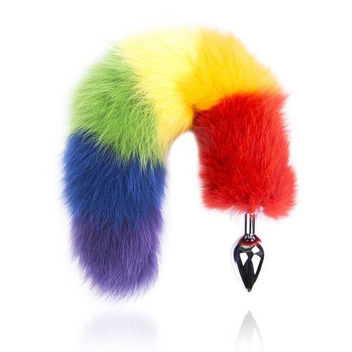 Rainbow Fox Butt Plug Tail Pour Femme, Confort Lgbt, Fourrure, Maire Intérieur, Jouet Sexuel, Explore Ass Dog Play, Costume De Cosplay, 46cm D'épaisseur