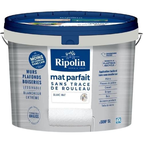Peinture murs & plafonds parfait - RIPOLIN - 441725 - Blanc - Mat - 5 L