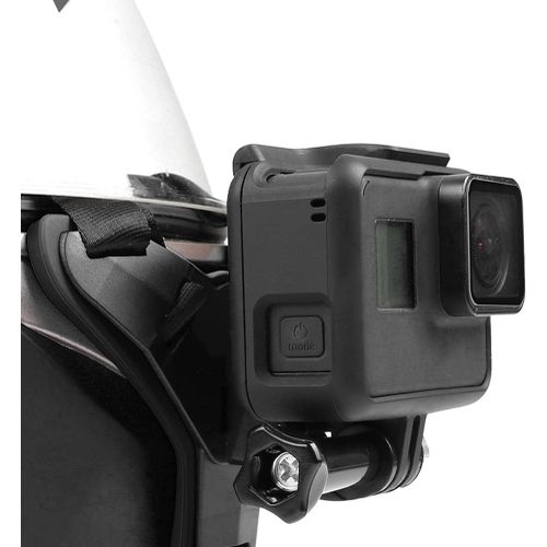 Support de Casque Moto,Support de Caméra de Sport pour Casque de Moto,Support de Menton Avant Incurvé avec Crochet en J Sangle de Menton pour DJ/GoPro/Caméra de Sport, Noir