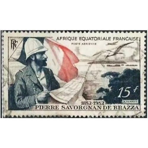 Afrique Équatoriale Française, Ensemble De Colonies 1951, Beau Timbre De Poste Aérienne Yvert 55, Cinquantenaire De La Naissance De Pierre Savorgnan De Brazza, Oblitéré, Tbe