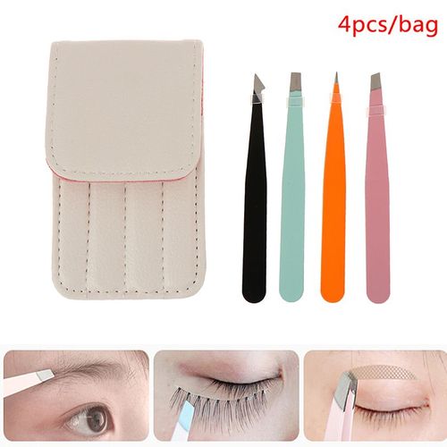 Pince À Épiler Professionnelle En Acier Inoxydable, Pince À Épiler, Pointe Inclinée, Pointe Plate, Épilation Des Yeux, Pince À Épiler, Maquillage, 4 Pièces Par Paquet 
