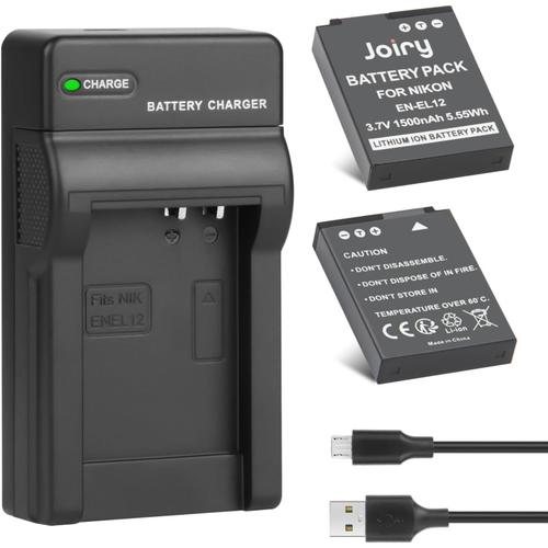 2X EN-EL12 Batterie et Chargeur Compatible avec Nikon CoolPix A900 W300 S9900 S9700 S9500 S9300 S9100 S8200 S6300 AW130 AW100s AW110s AW120s