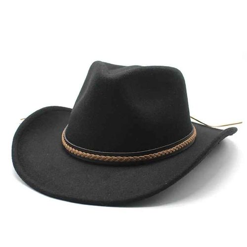 Chapeau De Cowboy Occidental À Bord Enroulé Avec Cuir,Casquette De Cow-Girl Rétro,Casquettes Sombrero D'église,Dame Jazz,Gentleman D'hiver