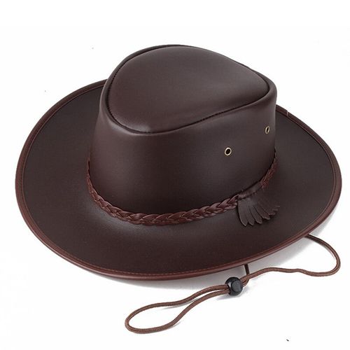 Chapeau De Cowboy Western En Faux Cuir Pour Homme,Casquette Vintage De Jazz,De Haute Qualité,Automne Et Hiver,2021