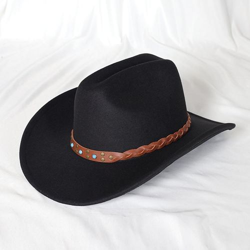 Chapeau De Cowboy Occidental Vintage En Cuir Pour Hommes,Casquette De Cowboy De Jazz Avec Cloche À Large Bord,Église Sombrero Hombre
