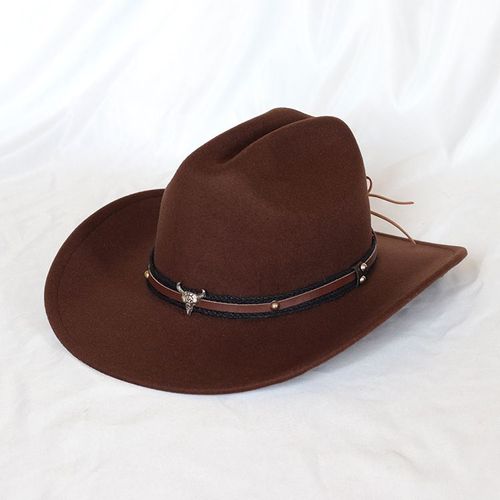 Chapeau De Cowboy Occidental Vintage En Cuir Pour Hommes,Casquette De Cowboy De Jazz Avec Cloche À Large Bord,Église Sombrero Hombre