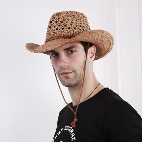 Chapeau De Cowboy Pliable En Paille Tissée De Style Rétro Pour Homme,Casquette De Haute Qualité Pour Voyage En Plein Air,60cm,E27,Nz0043,Printemps Et Été