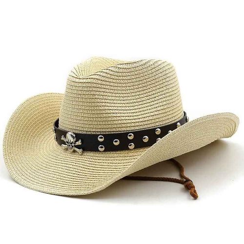 Chapeau De Cowboy De Style Punk Pour Hommes,Chapeau De Plage En Paille,Panama,Casquette De Soleil Jazz Gorros Hombre