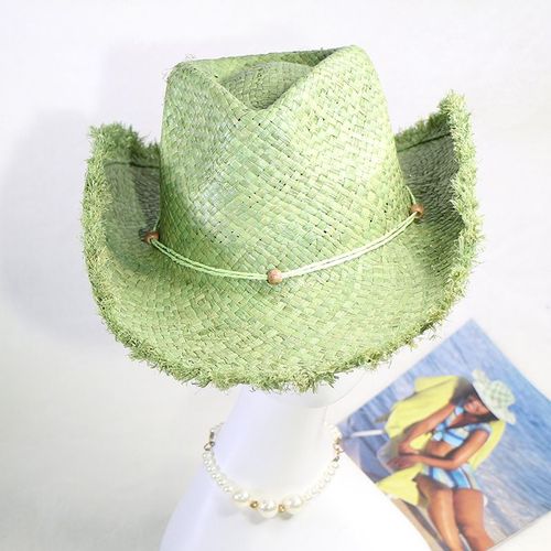 Chapeau De Cowboy En Feutre Monochrome Pour Hommes Et Femmes,Chapeaux De Paille,Grand Bord,Extérieur,Plage,1958,Vert Enge
