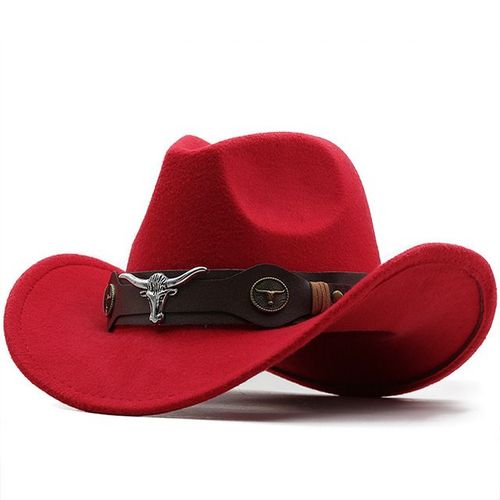 Chapeau De Cowboy Western À Bord Roulé,Casquette De Cowboy,Jazz Fedora,En Feutre Avec Bande De Vache,Pour Femme,Homme Et Enfant