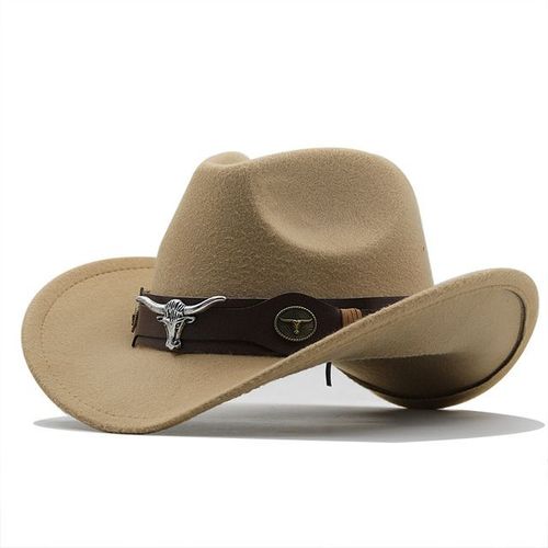 Chapeau De Cowboy Western À Bord Roulé,Casquette De Cowboy,Jazz Fedora,En Feutre Avec Bande De Vache,Pour Femme,Homme Et Enfant