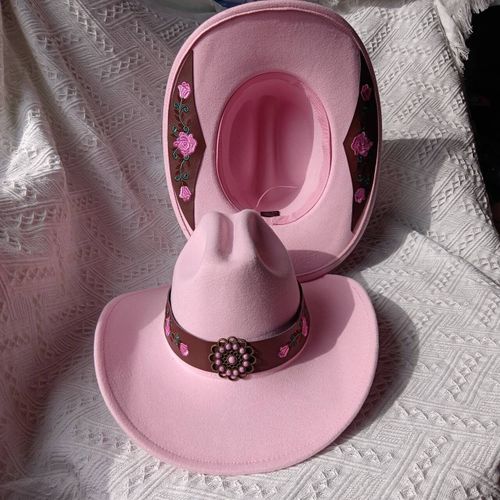 Chapeau De Cowboy Brodé Rose Pour Homme Et Femme,Andervintage Et Élégant
