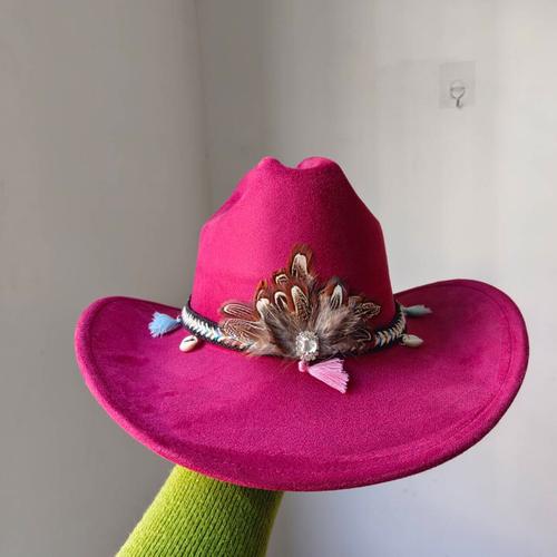 Chapeau De Cowboy En Daim À Plumes Pour Hommes,Bord Vintage,Hip Hop,Jazz,Everak Church Hat,Zones Sombrero Bre,7cm