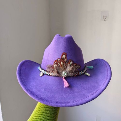 Chapeau De Cowboy En Daim À Plumes Pour Hommes,Bord Vintage,Hip Hop,Jazz,Everak Church Hat,Zones Sombrero Bre,7cm