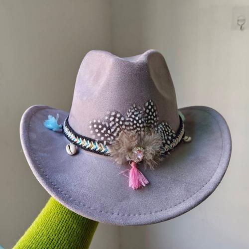 Chapeau De Cowboy En Daim À Plumes Pour Hommes,Bord Vintage,Hip Hop,Jazz,Everak Church Hat,Zones Sombrero Bre,7cm