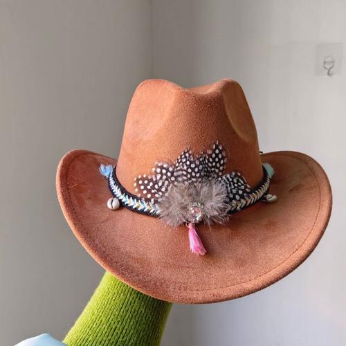 Chapeau De Cowboy En Daim À Plumes Pour Hommes,Bord Vintage,Hip Hop,Jazz,Everak Church Hat,Zones Sombrero Bre,7cm