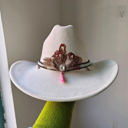 Chapeau De Cowboy En Daim À Plumes Pour Hommes,Bord Vintage,Hip Hop,Jazz,Everak Church Hat,Zones Sombrero Bre,7cm