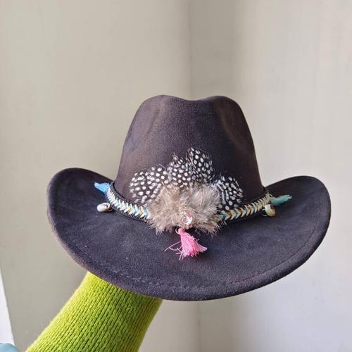 Chapeau De Cowboy En Daim À Plumes Pour Hommes,Bord Vintage,Hip Hop,Jazz,Everak Church Hat,Zones Sombrero Bre,7cm