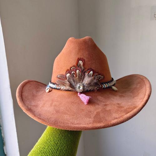 Chapeau De Cowboy En Daim À Plumes Pour Hommes,Bord Vintage,Hip Hop,Jazz,Everak Church Hat,Zones Sombrero Bre,7cm