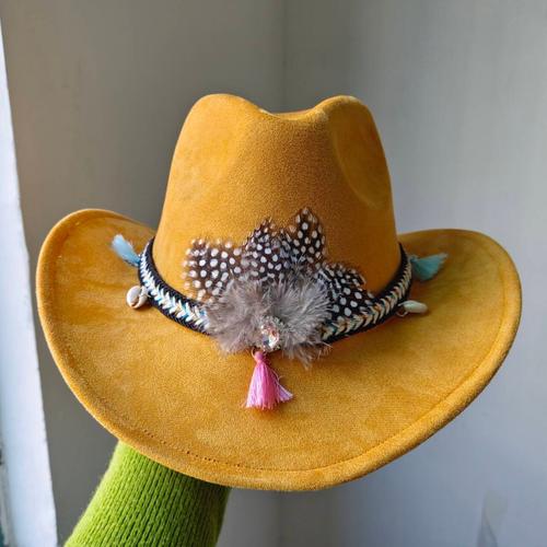 Chapeau De Cowboy En Daim À Plumes Pour Hommes,Bord Vintage,Hip Hop,Jazz,Everak Church Hat,Zones Sombrero Bre,7cm