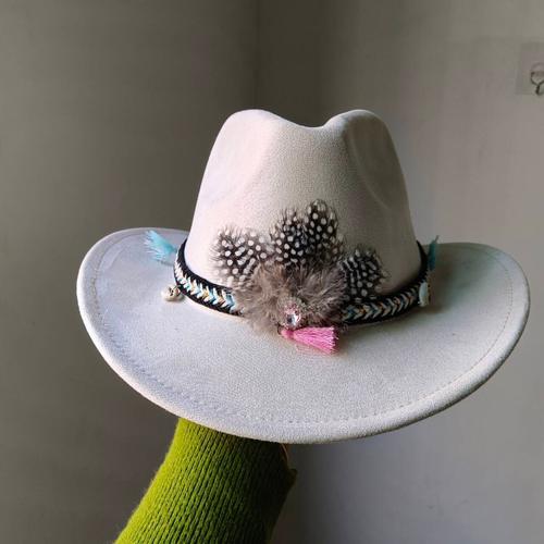 Chapeau De Cowboy En Daim À Plumes Pour Hommes,Bord Vintage,Hip Hop,Jazz,Everak Church Hat,Zones Sombrero Bre,7cm