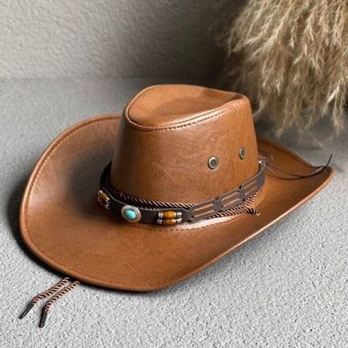 Chapeau De Cowboy Western En Faux Cuir Pour Femme Et Homme,Protection Solaire Extérieure,Vintage,Gentleman,Ander,Jazz