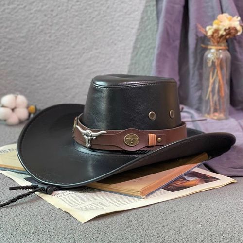 Chapeau De Cowboy Western En Faux Cuir Pour Femme Et Homme,Protection Solaire Extérieure,Vintage,Gentleman,Ander,Jazz