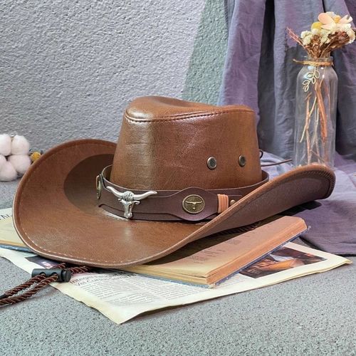 Chapeau De Cowboy Western En Faux Cuir Pour Femme Et Homme,Protection Solaire Extérieure,Vintage,Gentleman,Ander,Jazz