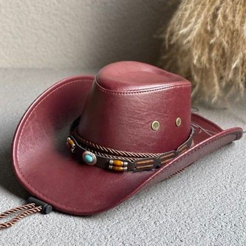 Chapeau De Cowboy Western En Faux Cuir Pour Femme Et Homme,Protection Solaire Extérieure,Vintage,Gentleman,Ander,Jazz