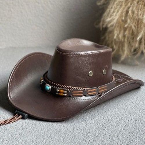 Chapeau De Cowboy Western En Faux Cuir Pour Femme Et Homme,Protection Solaire Extérieure,Vintage,Gentleman,Ander,Jazz