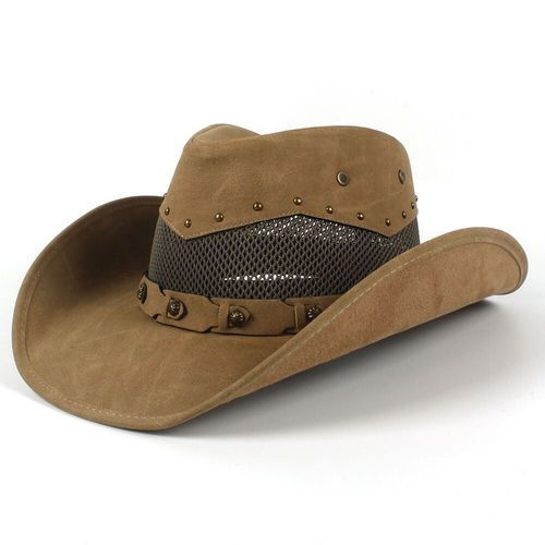 Chapeau De Cowboy Occidental En Cuir Pour Hommes Et Femmes,Casquette De Chevalier,Chapeau De Soleil Respirant,Casquettes De Créateur