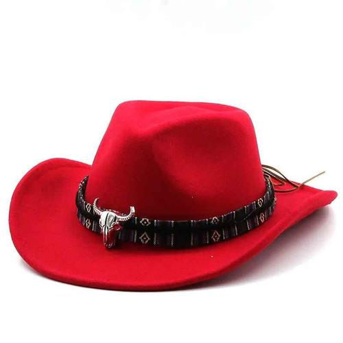 Chapeau De Cowboy Western Avec Bandeau De Vache Pour Homme Et Femme,Chapeau En Laine À Large Bord,Jazz,Pop,Hiver