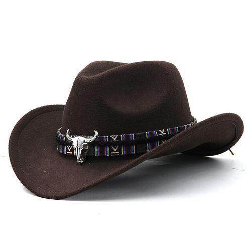 3tanwestern-Chapeau De Cowboy En Laine Noire Avec Ruban De Tête De Vache,Chapeau Haut De Forme Jazz,Chapeaux Fedora Parent-Enfant,Casquette En Feutre De Fête,Automne Et Hiver