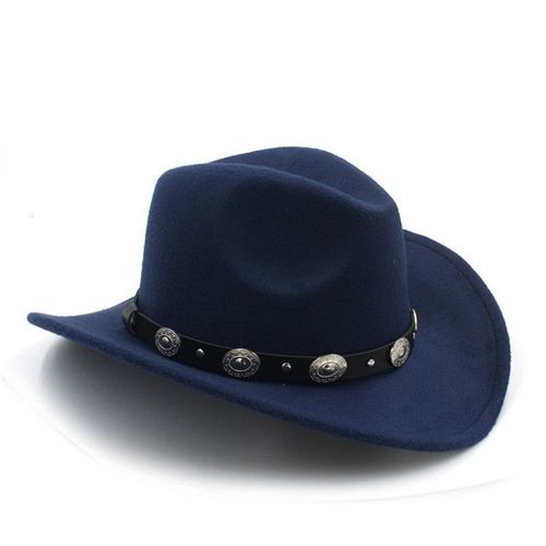 Chapeau De Cowboy Occidental En Laine Pour Hommes Et Femmes,Casquette De Jazz À Bord Enroulable,Fedora Toca Sombrero En Cuir,Grande Taille Média