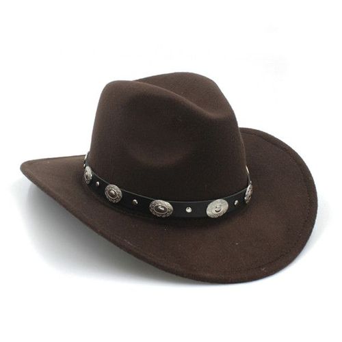 Chapeau De Cowboy Occidental En Laine Pour Hommes Et Femmes,Casquette De Jazz À Bord Enroulable,Fedora Toca Sombrero En Cuir,Grande Taille Média