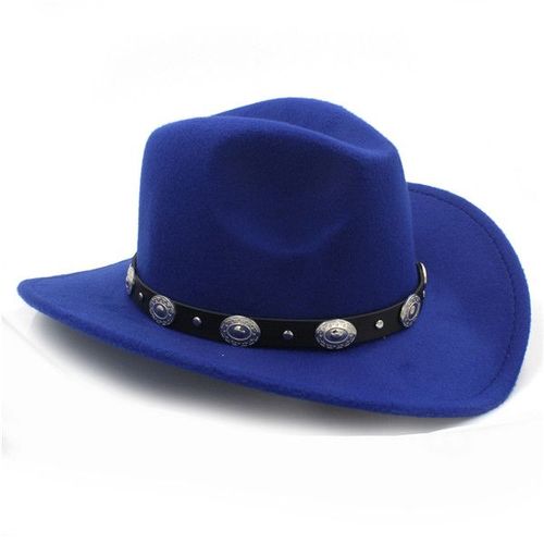 Chapeau De Cowboy Occidental En Laine Pour Hommes Et Femmes,Casquette De Jazz À Bord Enroulable,Fedora Toca Sombrero En Cuir,Grande Taille Média