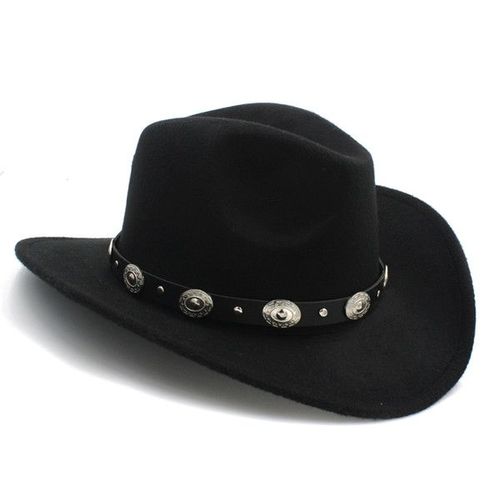 Chapeau De Cowboy Occidental En Laine Pour Hommes Et Femmes,Casquette De Jazz À Bord Enroulable,Fedora Toca Sombrero En Cuir,Grande Taille Média