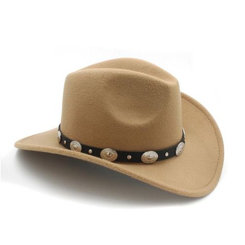 Chapeau De Cowboy Occidental En Laine Pour Hommes Et Femmes,Casquette De Jazz À Bord Enroulable,Fedora Toca Sombrero En Cuir,Grande Taille Média