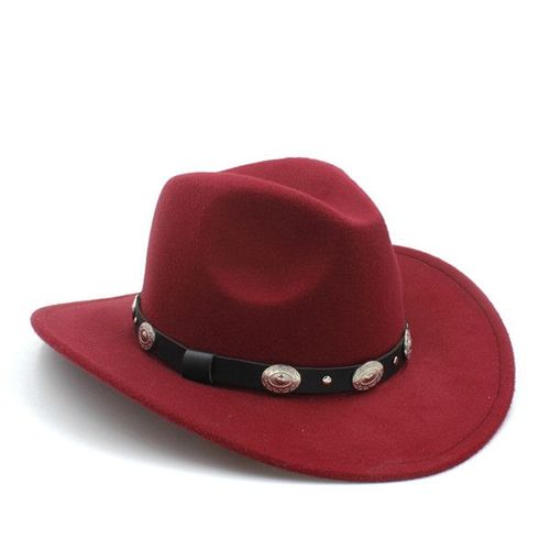 Chapeau De Cowboy Occidental En Laine Pour Hommes Et Femmes,Casquette De Jazz À Bord Enroulable,Fedora Toca Sombrero En Cuir,Grande Taille Média