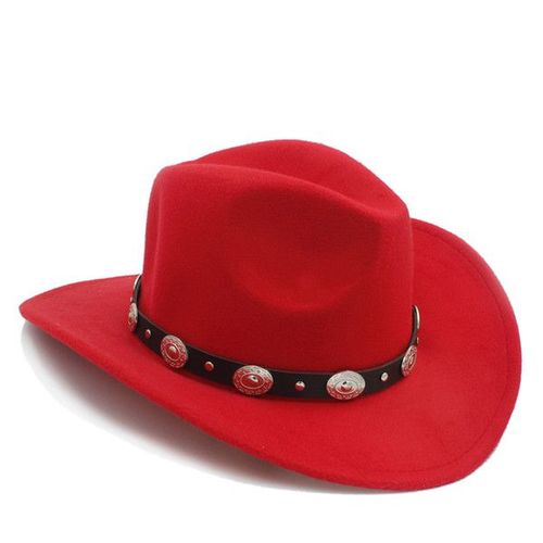 Chapeau De Cowboy Occidental En Laine Pour Hommes Et Femmes,Casquette De Jazz À Bord Enroulable,Fedora Toca Sombrero En Cuir,Grande Taille Média