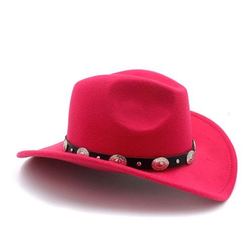 Chapeau De Cowboy Occidental En Laine Pour Hommes Et Femmes,Casquette De Jazz À Bord Enroulable,Fedora Toca Sombrero En Cuir,Grande Taille Média