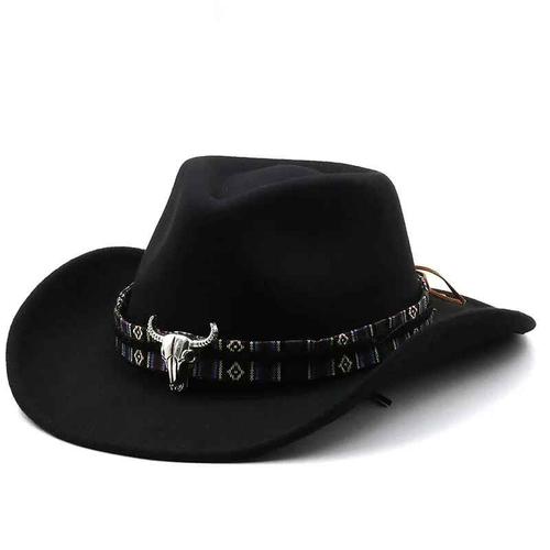 Chapeau De Cowboy Western Avec Bandeau De Vache Pour Homme Et Femme,Chapeau En Laine À Large Bord,Jazz,Pop,Hiver