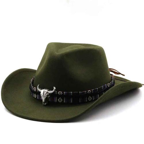 Chapeau De Cowboy Western Avec Bandeau De Vache Pour Homme Et Femme,Chapeau En Laine À Large Bord,Jazz,Pop,Hiver