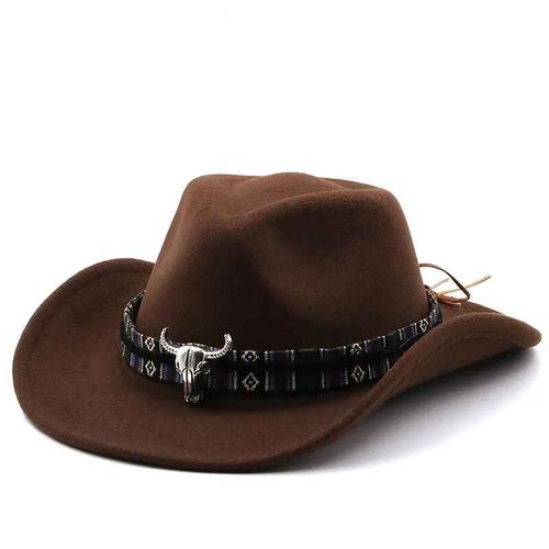 Chapeau De Cowboy Western Avec Bandeau De Vache Pour Homme Et Femme,Chapeau En Laine À Large Bord,Jazz,Pop,Hiver