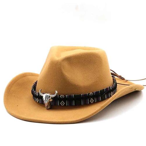 Chapeau De Cowboy Western Avec Bandeau De Vache Pour Homme Et Femme,Chapeau En Laine À Large Bord,Jazz,Pop,Hiver