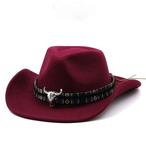 Chapeau De Cowboy Western Avec Bandeau De Vache Pour Homme Et Femme,Chapeau En Laine À Large Bord,Jazz,Pop,Hiver