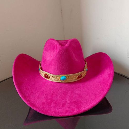 Chapeau De Cowboy En Daim Pour Hommes Et Femmes,Matériau Goutte D'eau,Chapeau De Chevalier,Grande Taille,Gemme Rouge Vin,2023