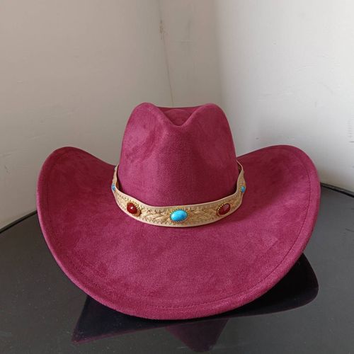 Chapeau De Cowboy En Daim Pour Hommes Et Femmes,Matériau Goutte D'eau,Chapeau De Chevalier,Grande Taille,Gemme Rouge Vin,2023